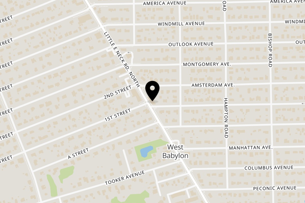 Map showing the location of Brunello's Pizza & Pasta of West Babylon New York on 929 Little East Neck Rd in West Babylon